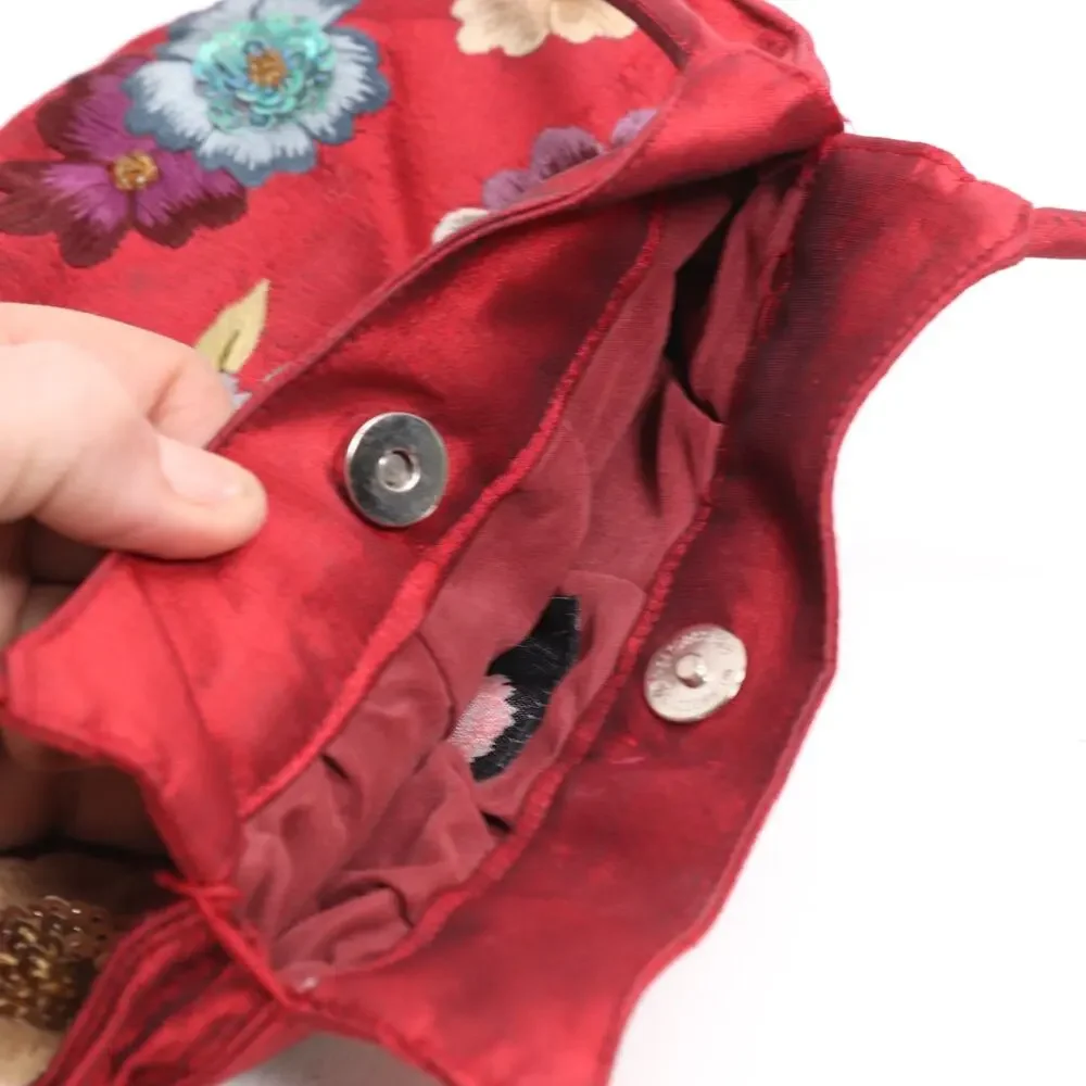 DV Evening Handbag S Red Floral Embroidered Sequin Beaded Purse Satchel Bag